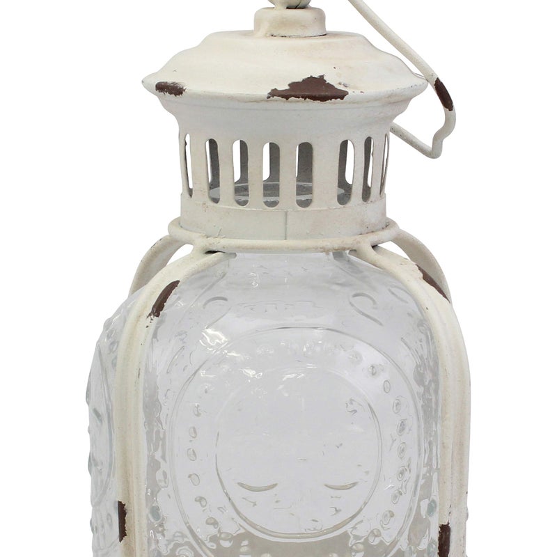 Stonebriar CKK Industrial LTD Stonebriar Antique Worn White Metal Candle Lantern, Use As Decoration for Birthday Parties, a Rustic Wedding Centerpiece, or Create a Relaxing Spa Setting, For Indoor or Outdoor Use - Image 5